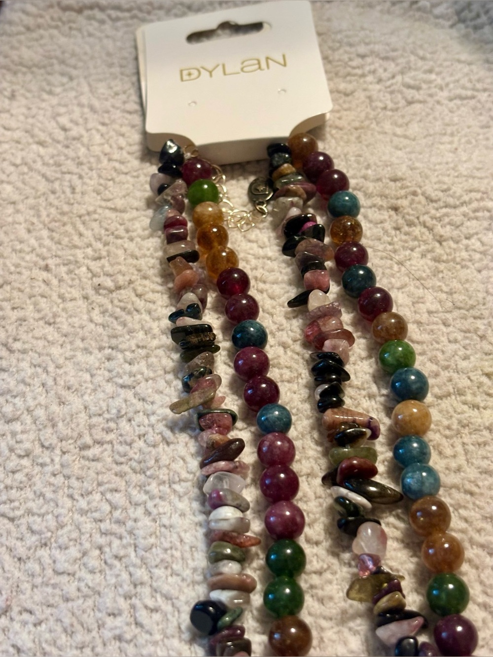 dylan Mysric Multicolored Natural Gemstone Layered Necklace Teardrop Pendant - Picture 6 of 7
